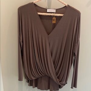 Chic V-Neck Brown Women's Blouse